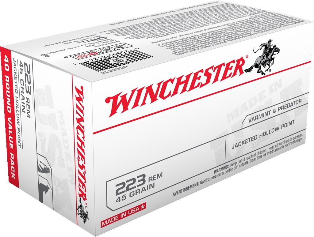 Winchester USA .223 Rem 45Gr JHP 40/Box Ammunition