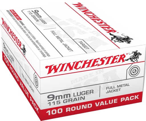 [(P)WINC-USA9MMVP] Winchester USA 9mm 115Gr FMJ 100/Box Ammunition